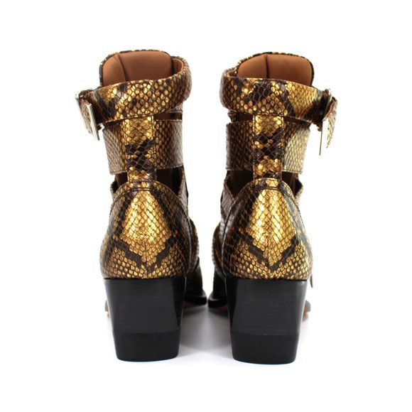 Chloe Rylee Leather Gold Python Embossed Caged Cut-Out Ankle Booties 36 NEW Boot - Picture 6 of 8